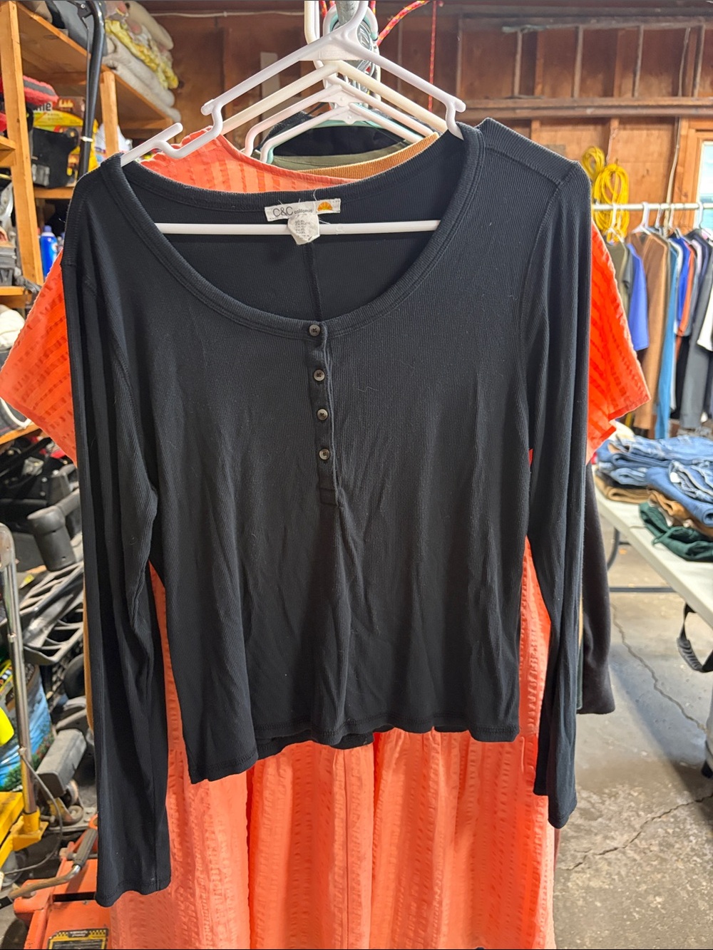 c&c California Black Long-Sleeve Henley Top